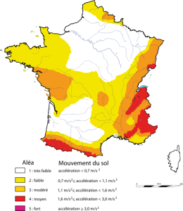 Carte de France avec zonage sismique